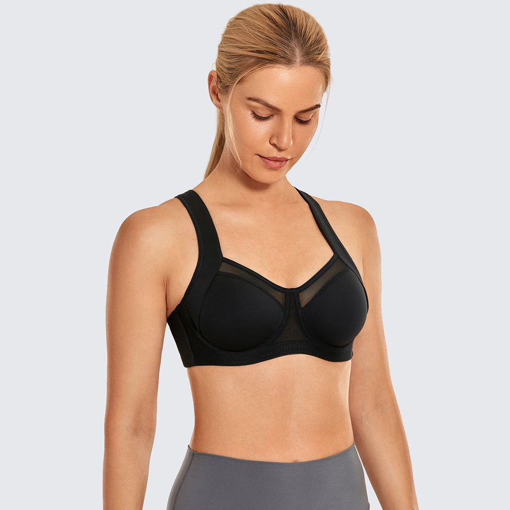 No bounce high support women's running bra featuring breathable mesh fabric and adjustable convertible straps. — view 2