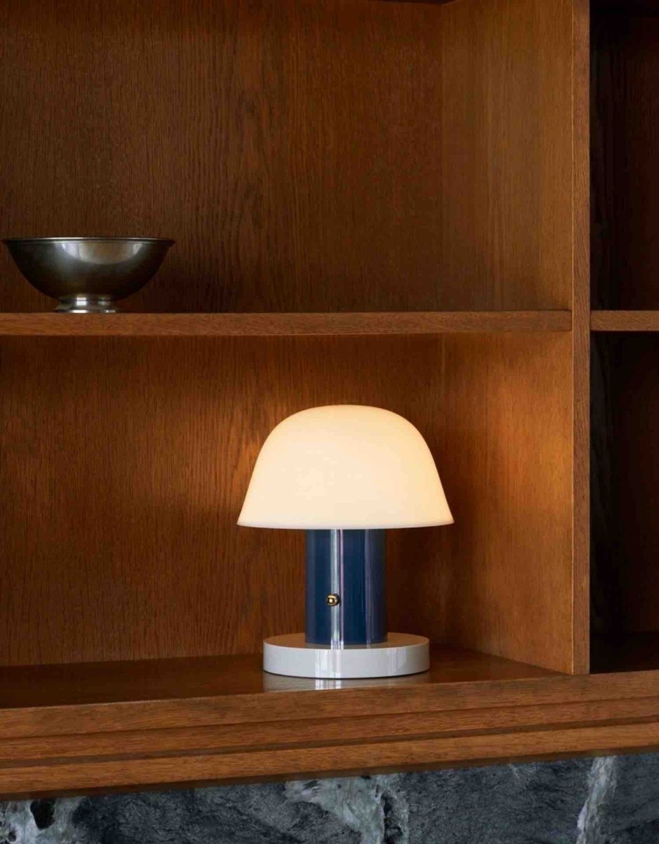 Nordic dimmable mushroom table lamp portable metal reading and nursery night light in warm setting — view 3