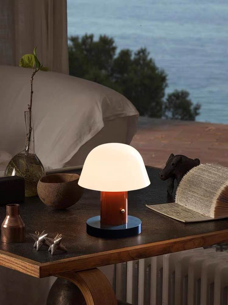 Nordic dimmable mushroom table lamp portable metal reading and nursery night light in warm setting