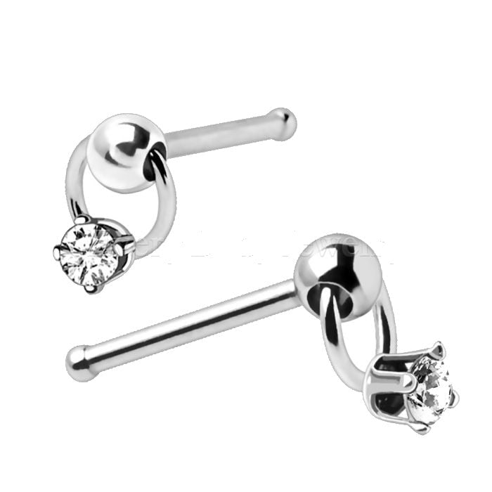 316L Stainless Steel Slave Ring with Clear CZ Stud Nose Ring-0