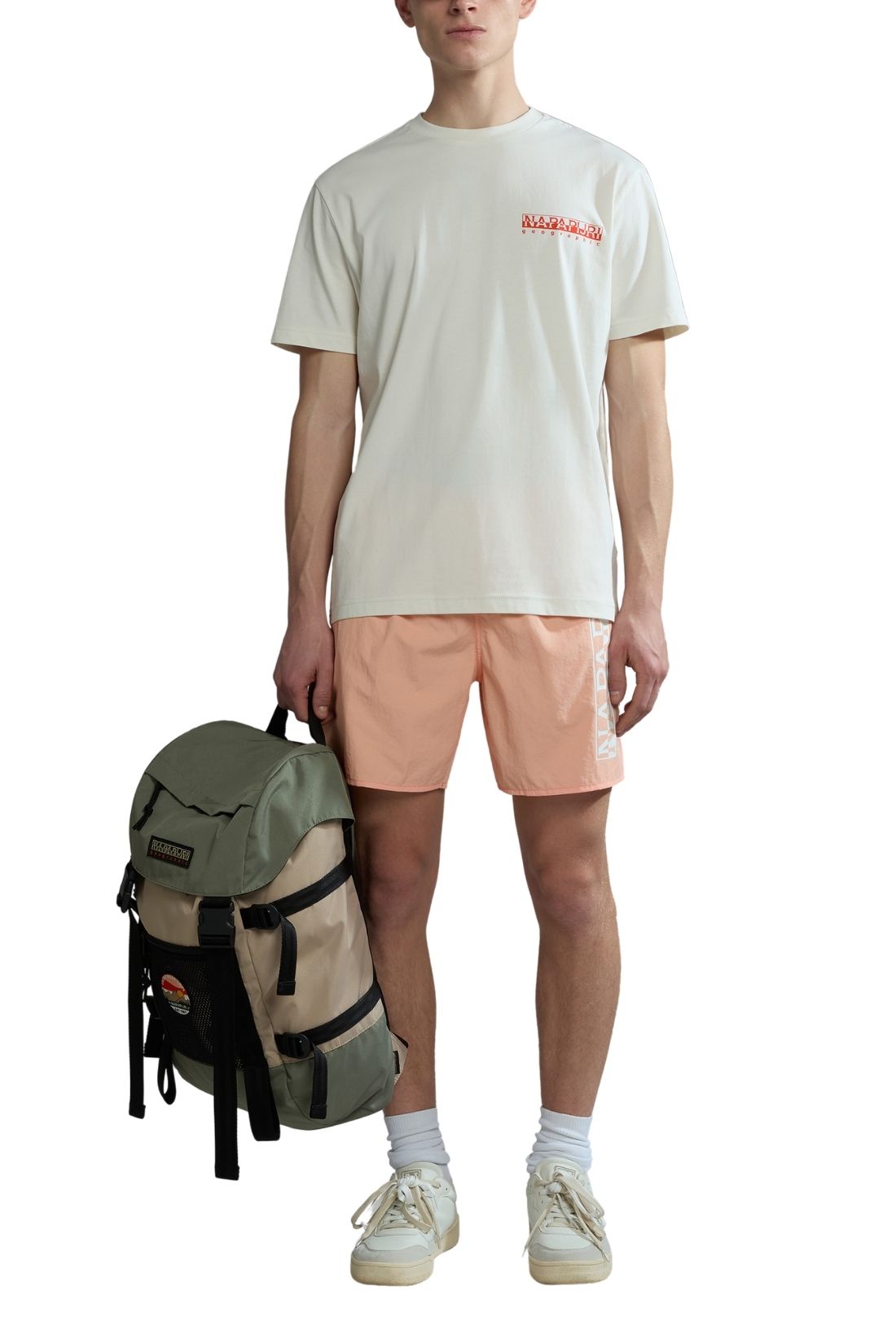 Napapijri men's V-box swim shorts in light pink nylon featuring an adjustable drawstring and logo. — view 10