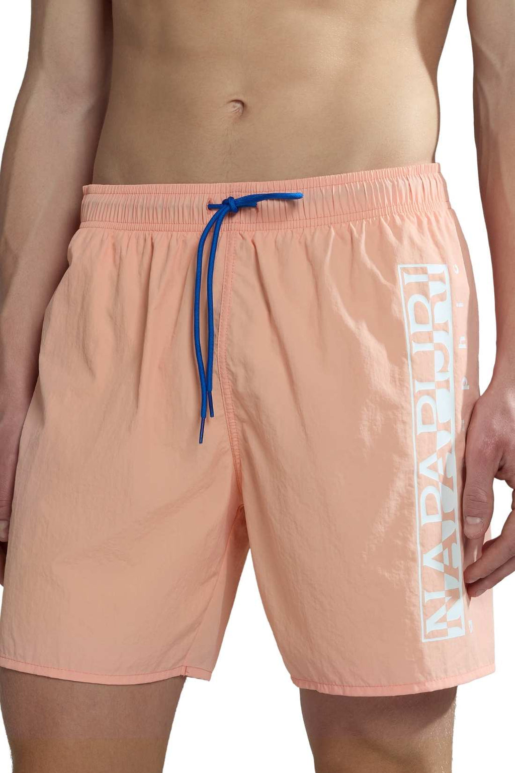 Napapijri men's V-box swim shorts in light pink nylon featuring an adjustable drawstring and logo. — view 9