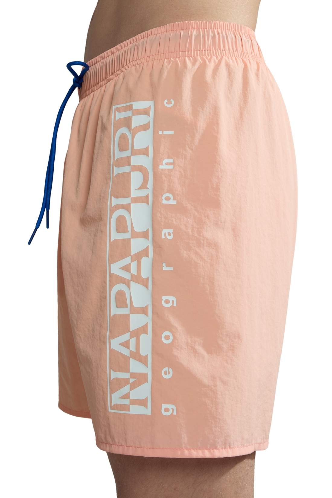 Napapijri men's V-box swim shorts in light pink nylon featuring an adjustable drawstring and logo. — view 19