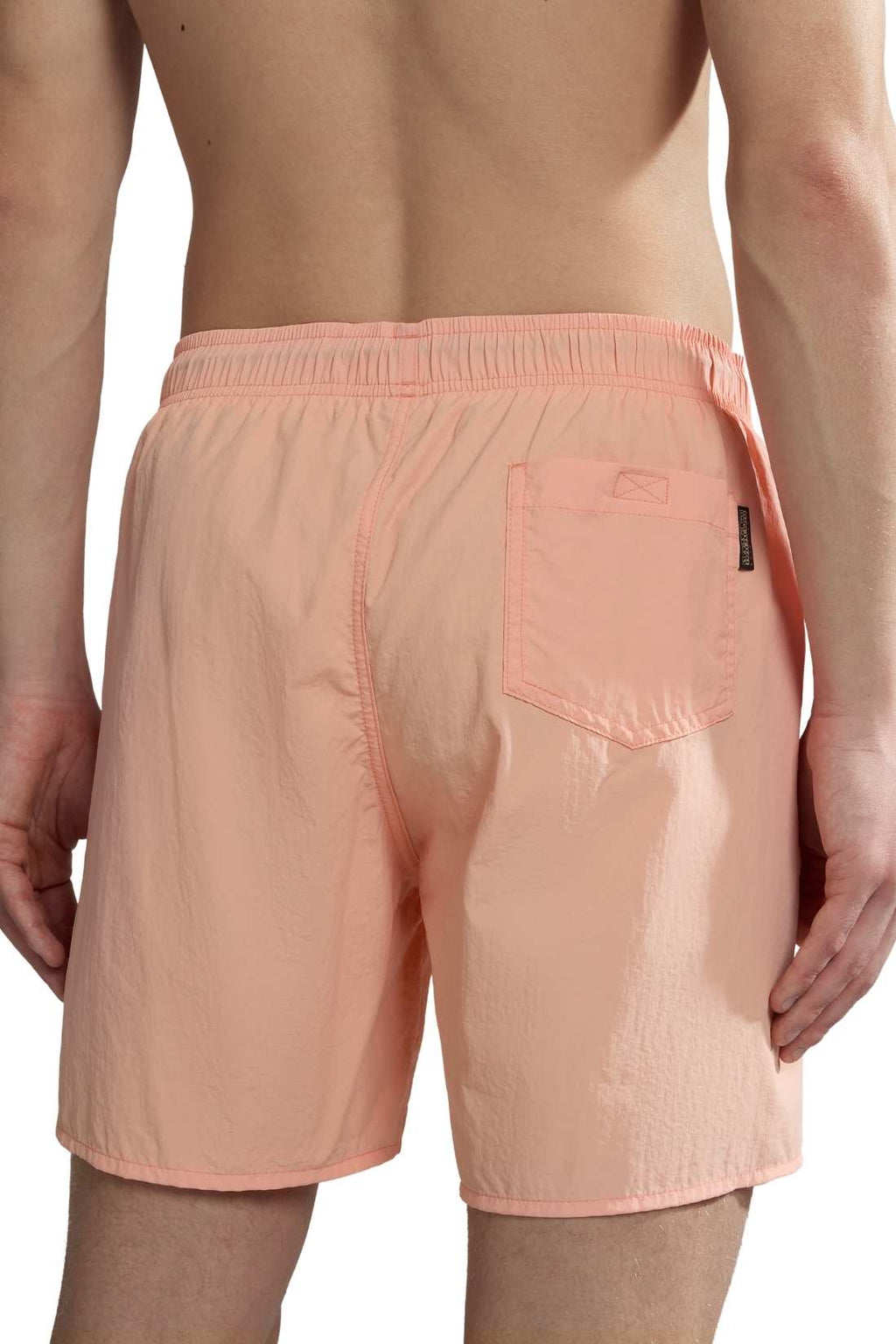 Napapijri men's V-box swim shorts in light pink nylon featuring an adjustable drawstring and logo. — view 4