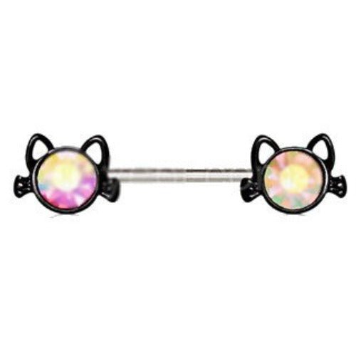316L Stainless Steel Black Cat Nipple Bar-0