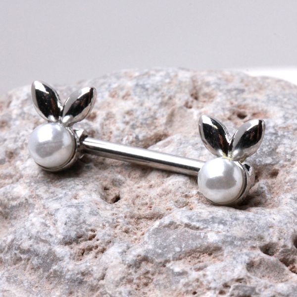 316L Stainless Steel White Faux Pearl Bunny Nipple Bar-2