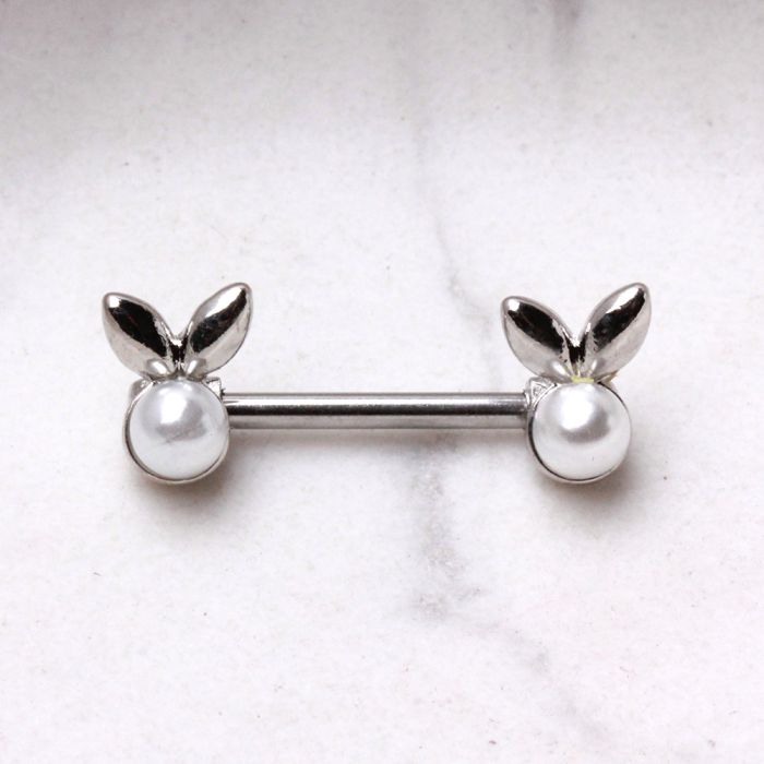 316L Stainless Steel White Faux Pearl Bunny Nipple Bar-0