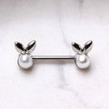 316L Stainless Steel White Faux Pearl Bunny Nipple Bar-0