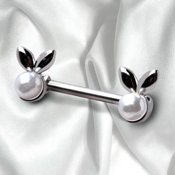 316L Stainless Steel White Faux Pearl Bunny Nipple Bar-1