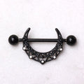 Black PVD plated crescent moon nipple shield with clear cubic zirconia and stainless steel barbell