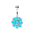 316L Stainless Steel Teal Blue Flower Navel Ring-0