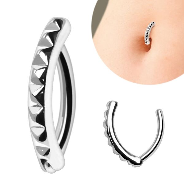 316L Stainless Steel Faceted Accent Hinged Hoop Navel Ring-0