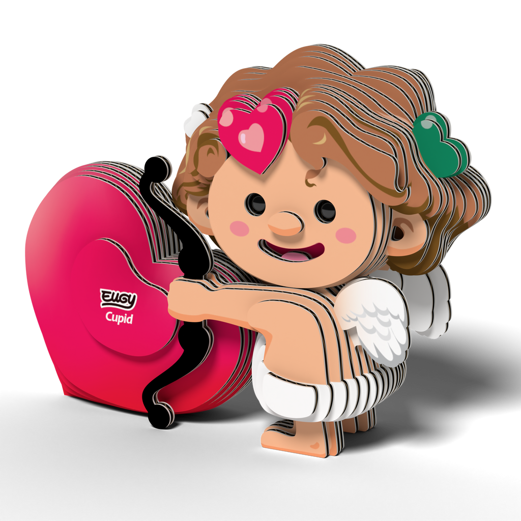 Assembled cardboard Cupid 3D puzzle with a smiling face bow and red heart — view 4