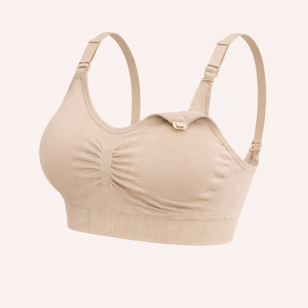 Seamless neutral everyday comfort breastfeeding bra in soft stretch fabric, supportive wire-free maternity wear — view 5