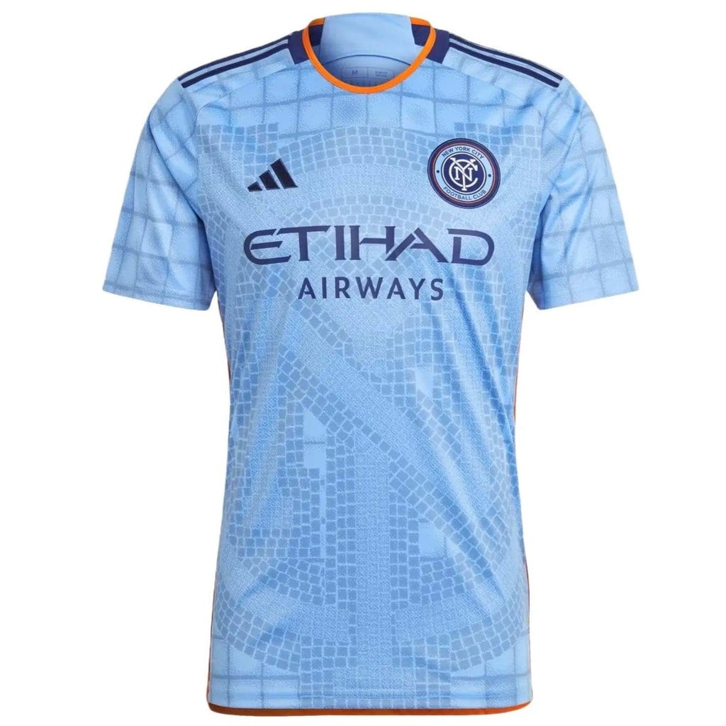 Light blue New York City FC 2024/25 home soccer jersey by Adidas with navy accents
