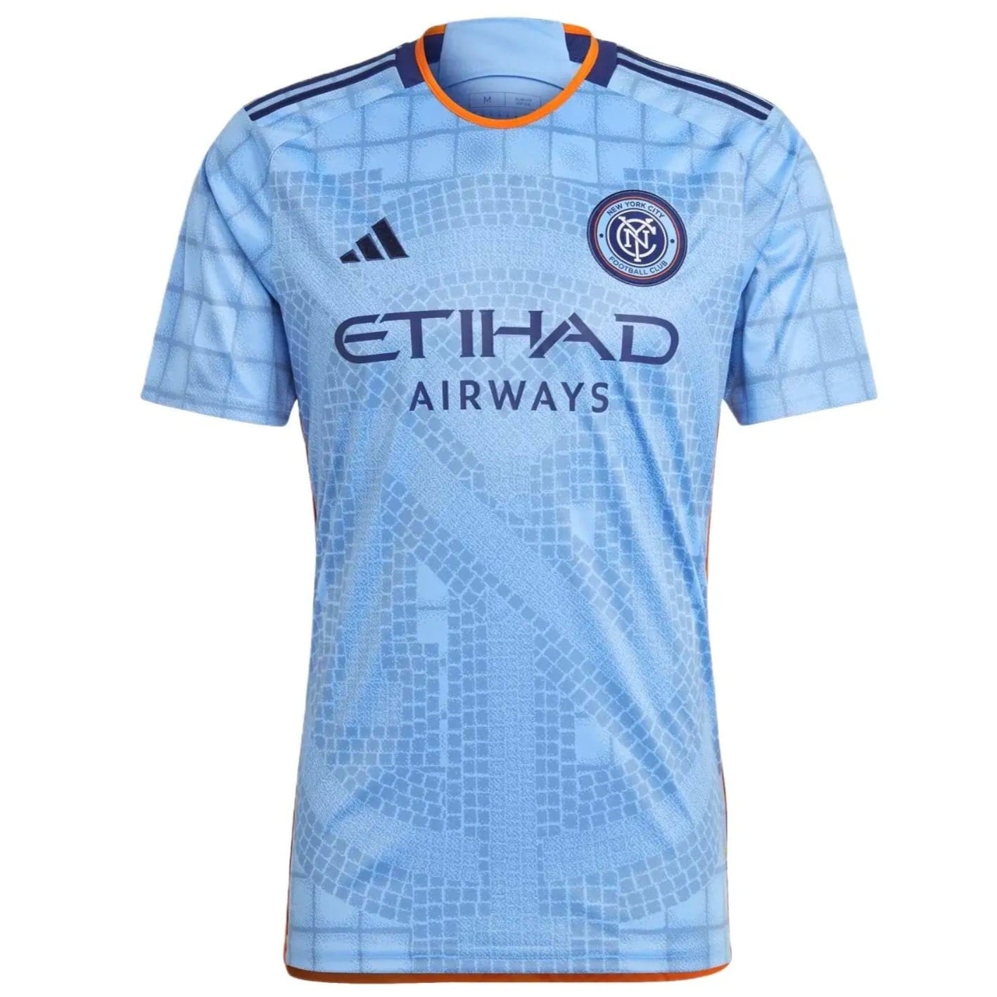 Light blue New York City FC 2024/25 home soccer jersey by Adidas with navy accents