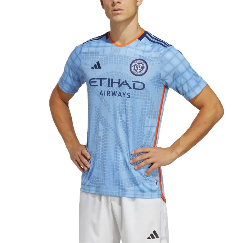 Light blue New York City FC 2024/25 home soccer jersey by Adidas with navy accents — view 2