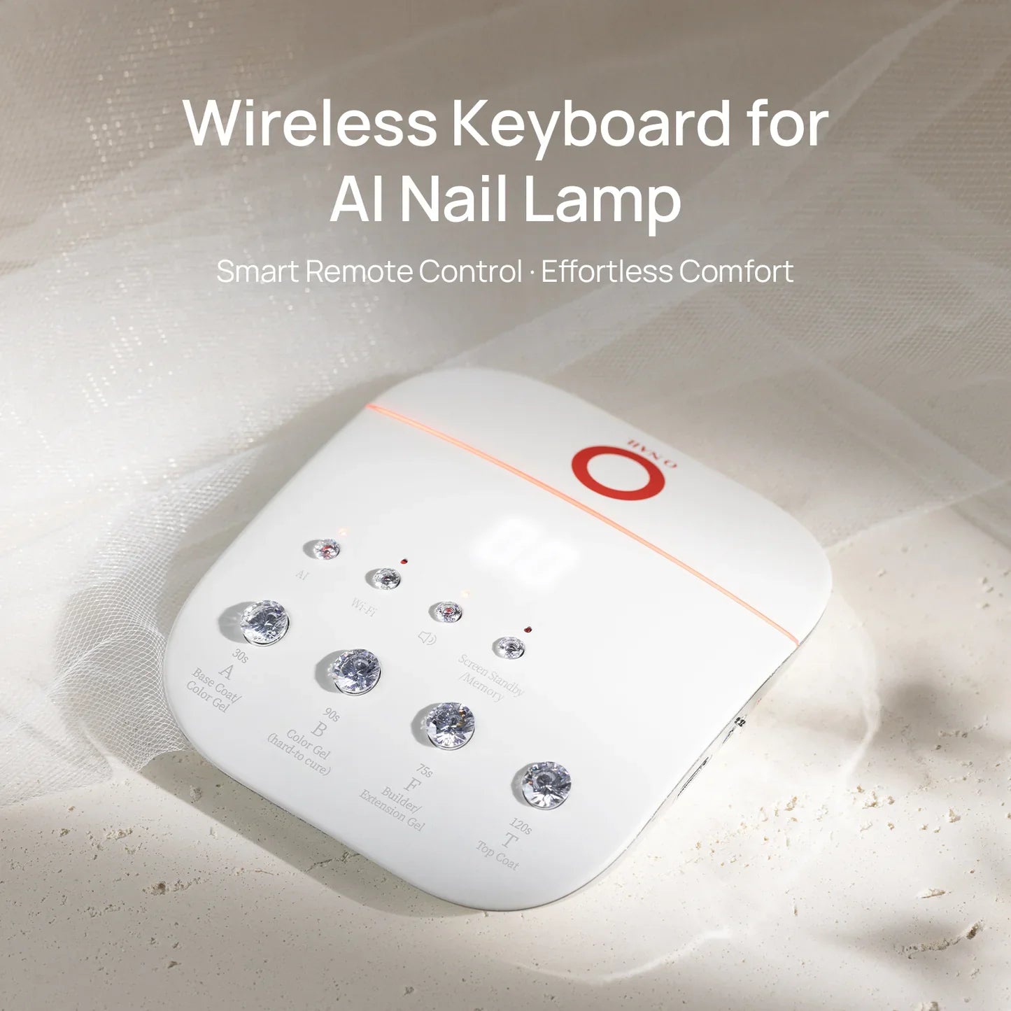 O NAIL wireless keyboard remote for AI nail lamp, compact white design with USB-C port — view 2