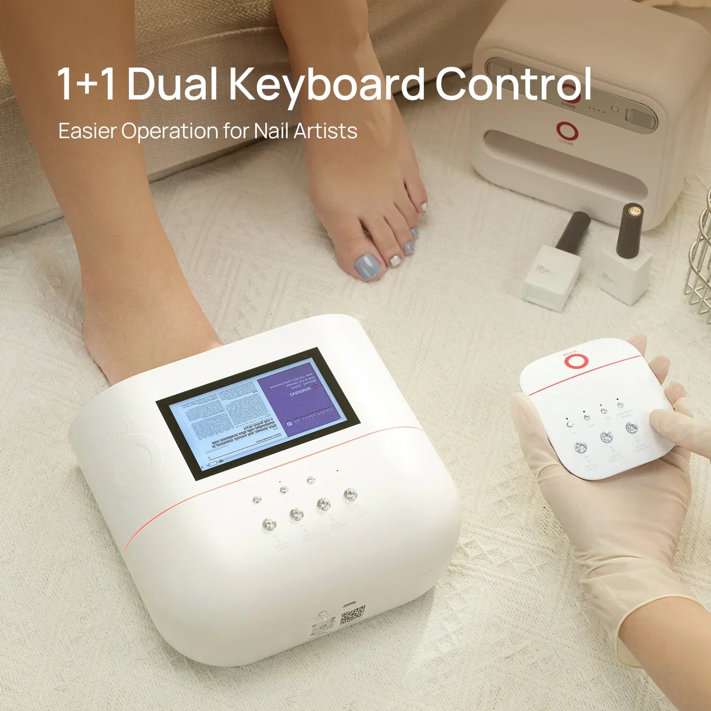 O NAIL wireless keyboard remote for AI nail lamp, compact white design with USB-C port — view 3