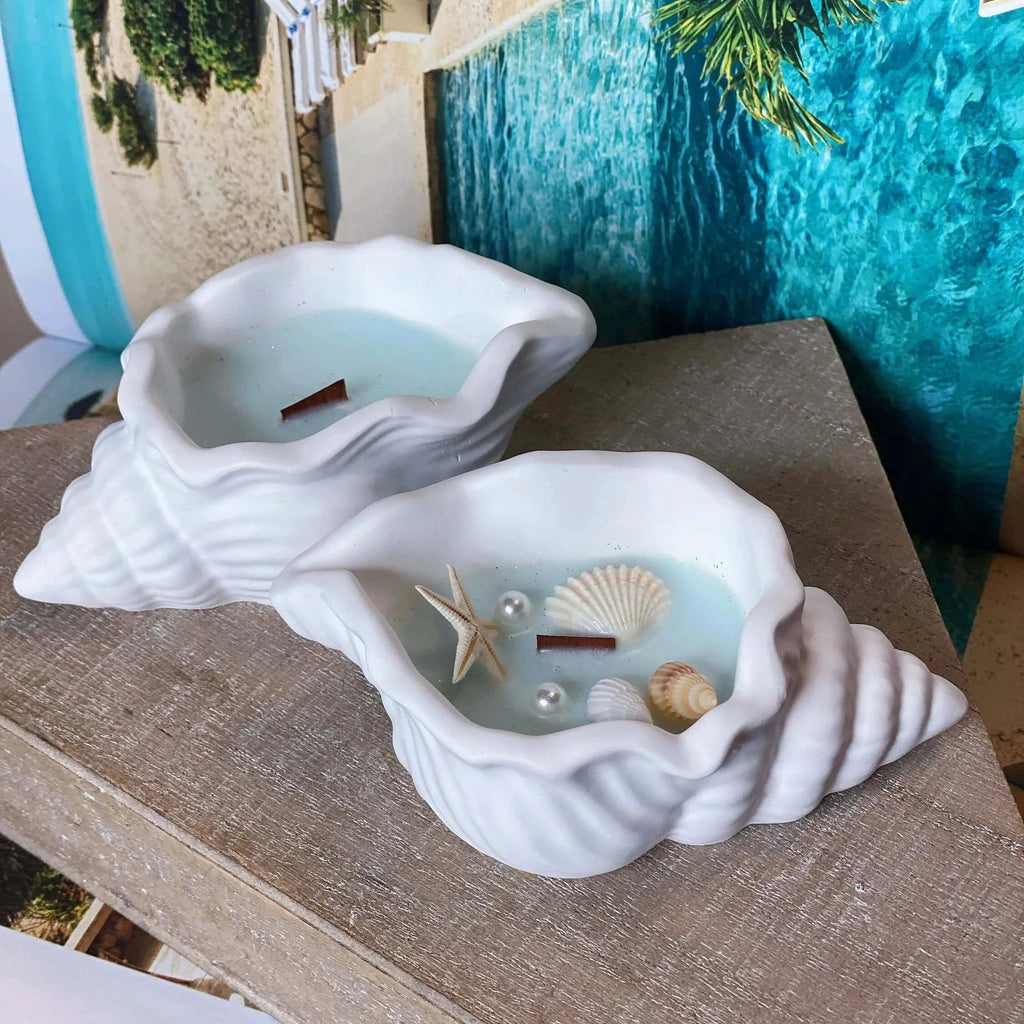 Ocean's Whisper Sea Shell Candle | Jesmonite Vessel-4