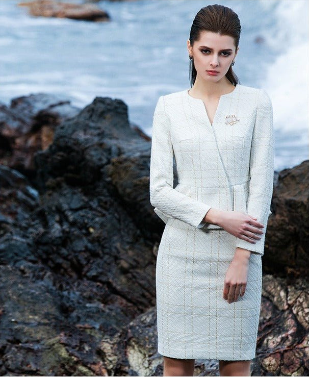 The pleated-peplum plaid tweed skirt suit (UK size 14)-2