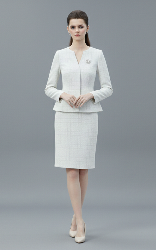 The pleated-peplum plaid tweed skirt suit (UK size 14)-4