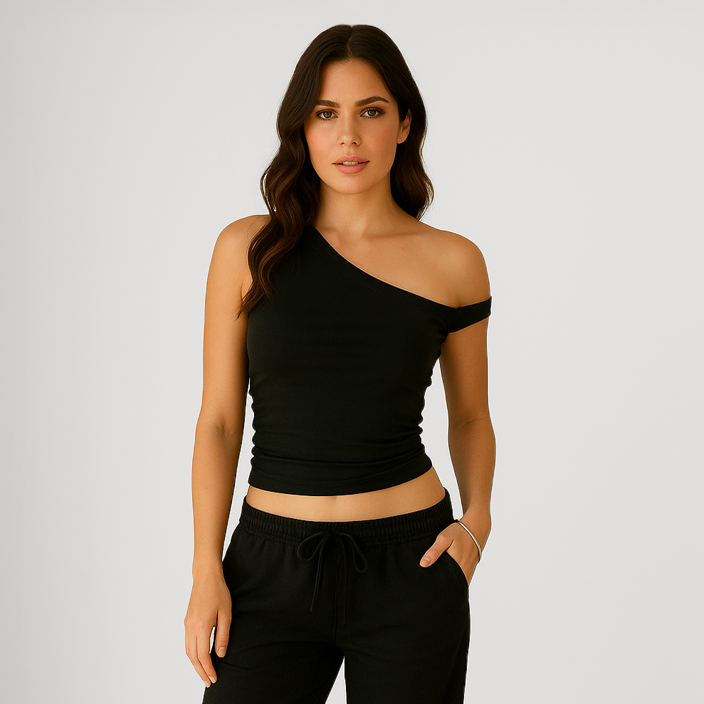 0896 - Women's One Shoulder Asymmetrical Tank-0