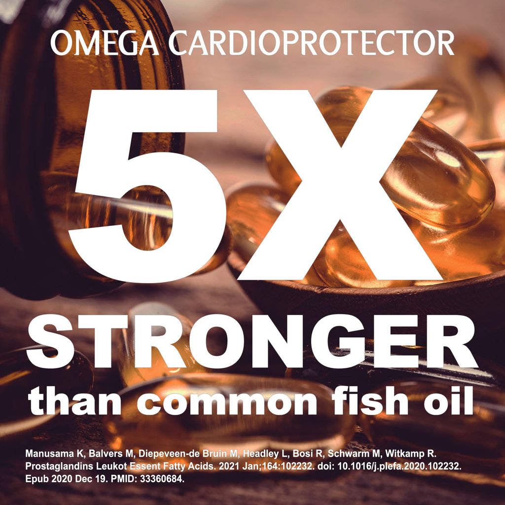 Omega Cardioprotector dietary supplement bottle with sixty capsules for advanced heart and circulation health — view 2
