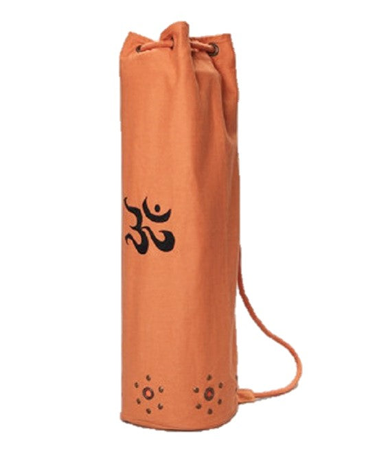 Cotton twill yoga mat bag with embroidered OM design, pull cord, and distressed bottom grommets — view 2