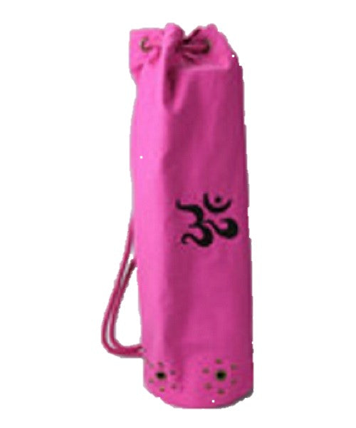 Cotton twill yoga mat bag with embroidered OM design, pull cord, and distressed bottom grommets — view 4