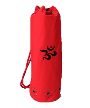 Cotton twill yoga mat bag with embroidered OM design, pull cord, and distressed bottom grommets — view 3