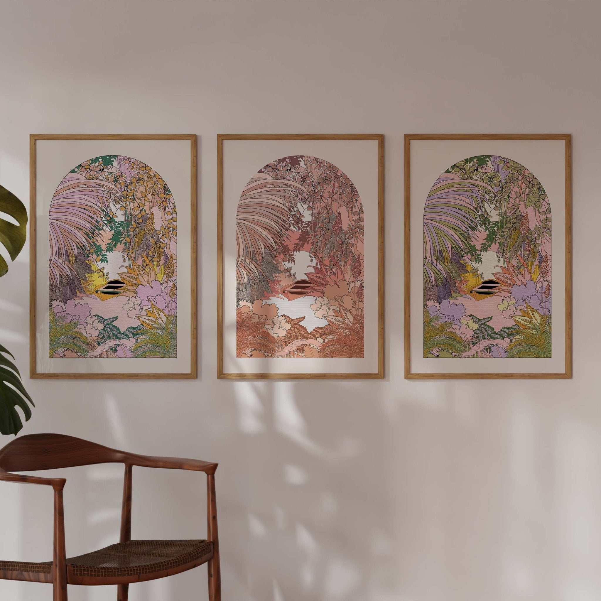 On The River botanical art print showing pastel river scene with rowing boat and overgrown foliage — view 5