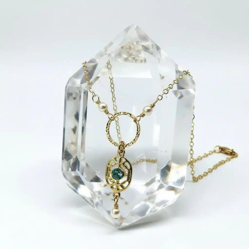 14 K Gold-Filled Hammered Open Circle Filigree Necklace-2