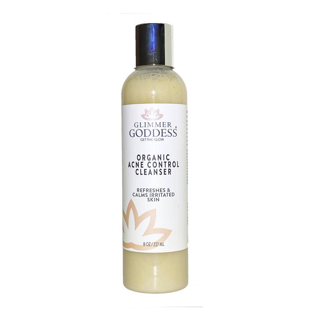Bottle of organic acne cleanser with hemp seed oil for gentle face and body washing