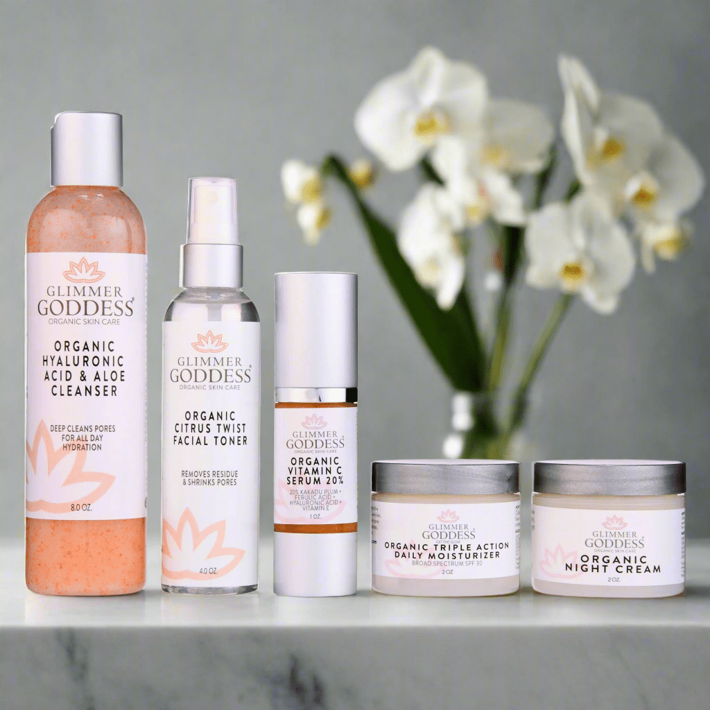 Complete organic anti-wrinkle 5-step skincare kit featuring cleanser, toner, vitamin C serum, and SPF moisturizer. — view 2