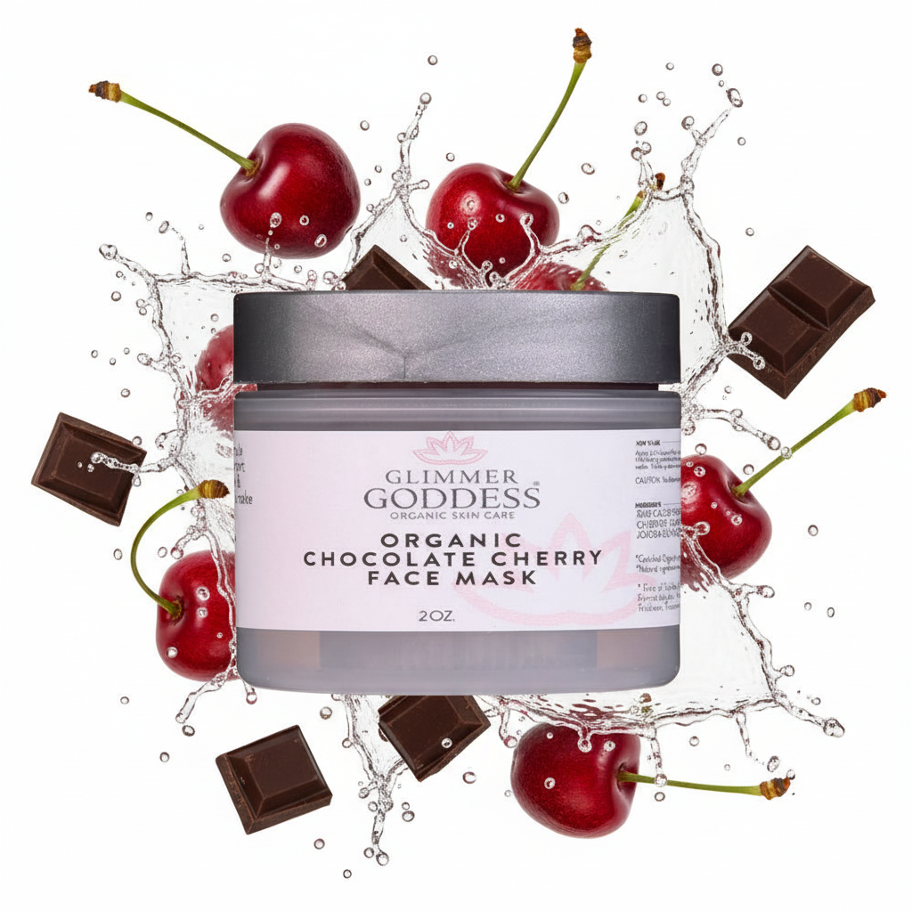 Organic chocolate cherry face mask in a jar rich antioxidant anti-aging skincare treatment