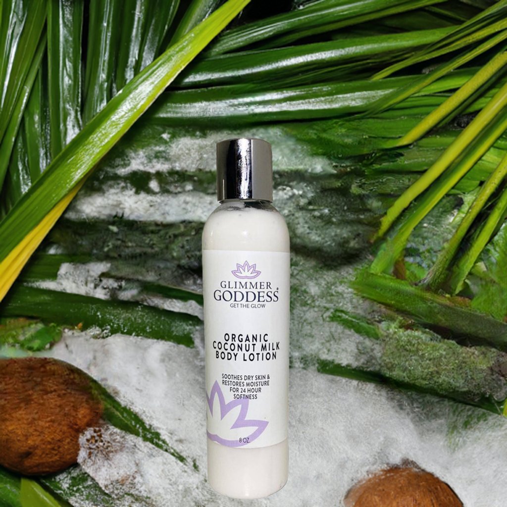 Pump bottle of organic coconut milk body lotion for dry skin hydration — view 3