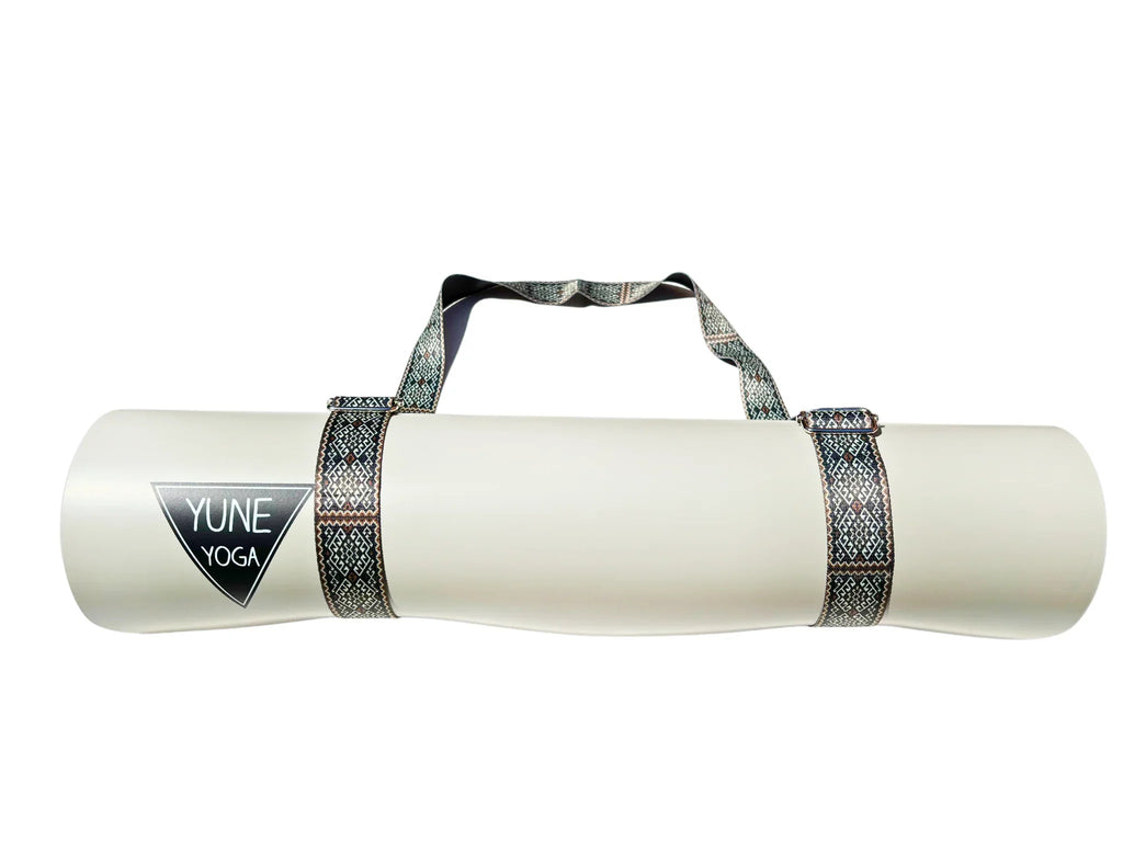 Moab Rocks yoga strap in warm brown organic cotton with durable metal D-ring buckles — view 3