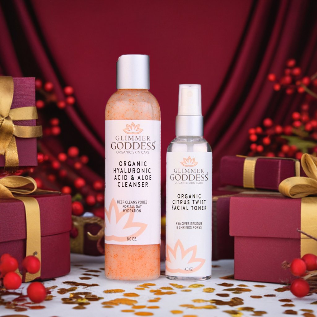 Fresh Start skincare duo organic hydrating cleanser and rose water toner bottles with citrus botanicals — view 2