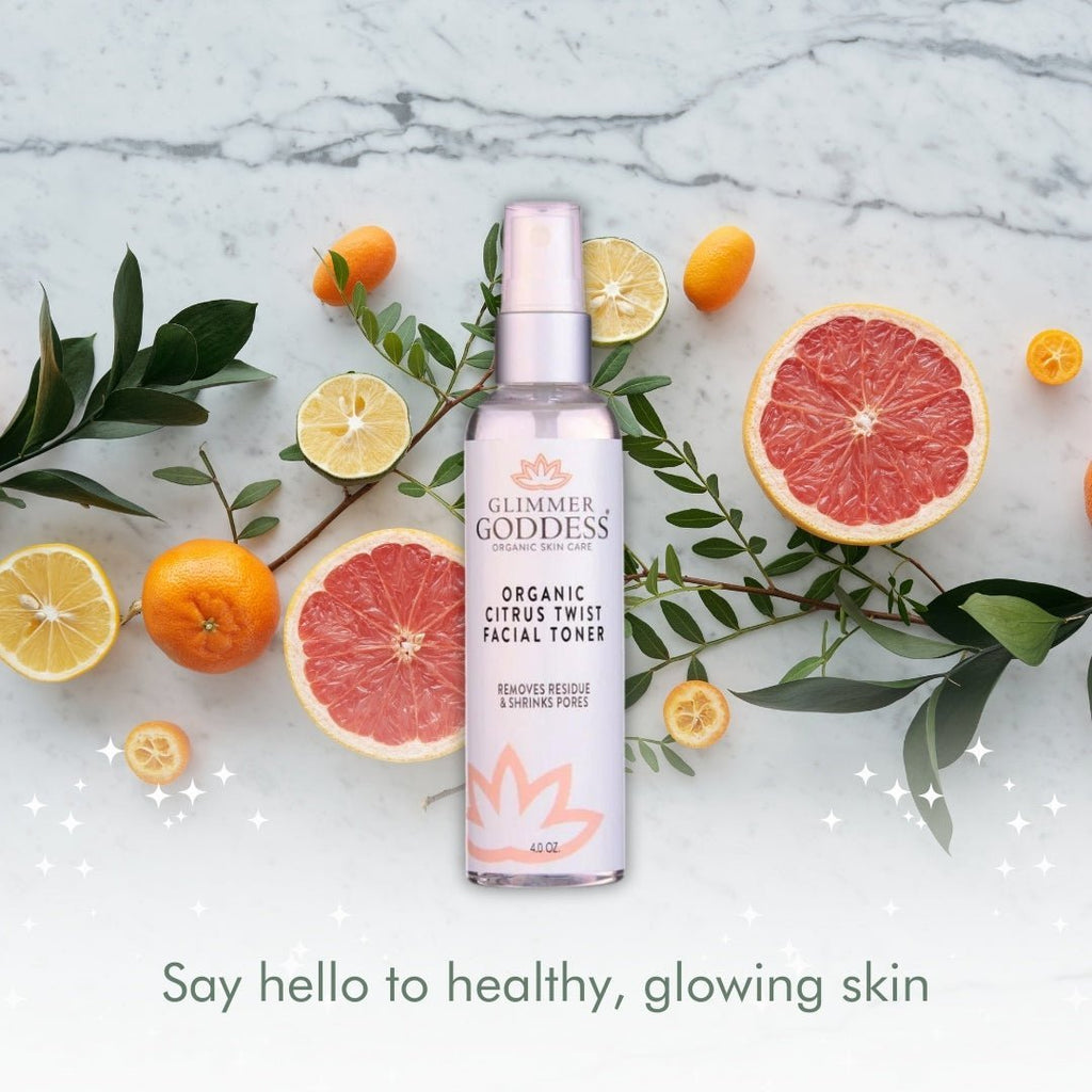 Fresh Start skincare duo organic hydrating cleanser and rose water toner bottles with citrus botanicals — view 3
