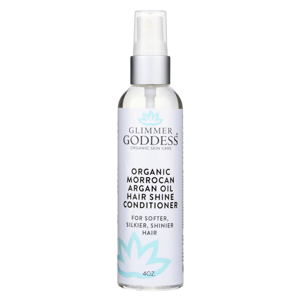 Organic hair shine spray bottle with Moroccan argan oil for frizz control and hydration