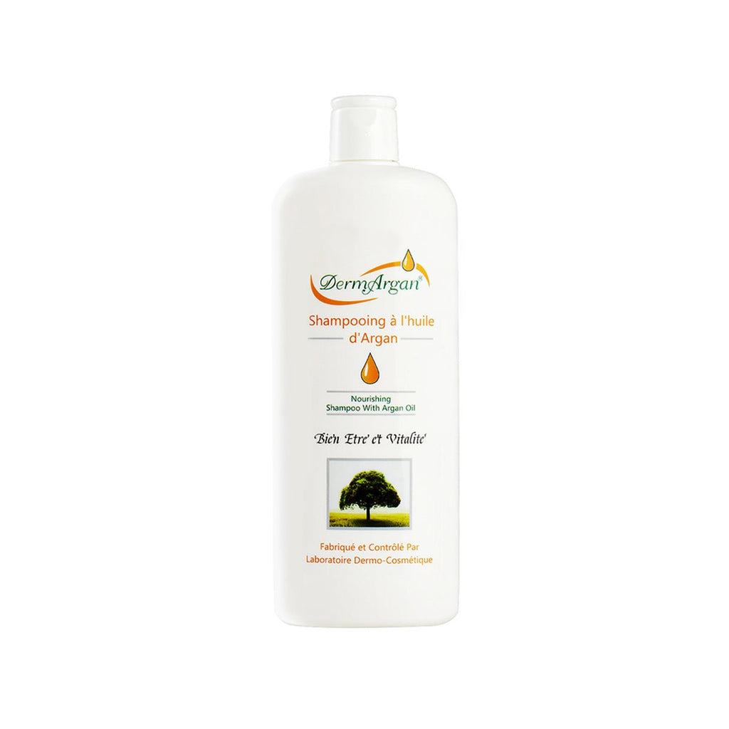 400ml bottle of DermArgan organic Moroccan argan oil hydrating shampoo for damaged hair repair
