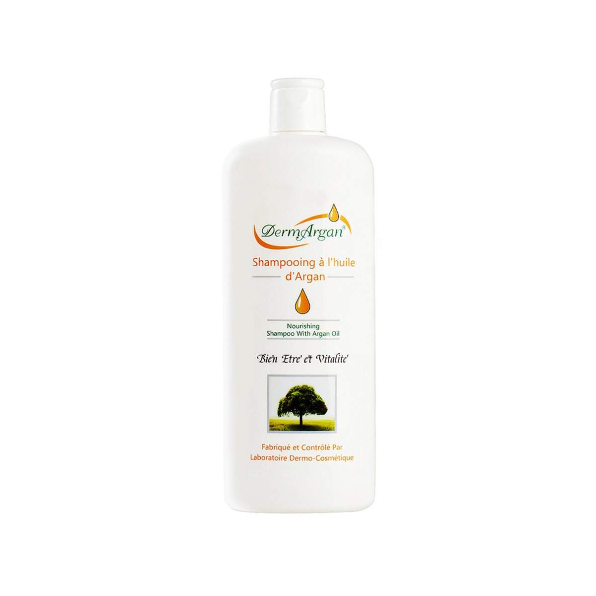 400ml bottle of DermArgan organic Moroccan argan oil hydrating shampoo for damaged hair repair