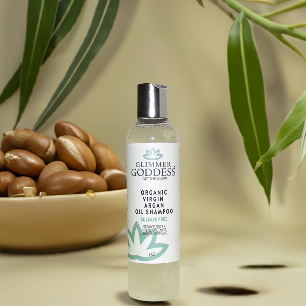 Bottle of organic sulfate-free argan oil shampoo for hair repair and frizz control — view 3