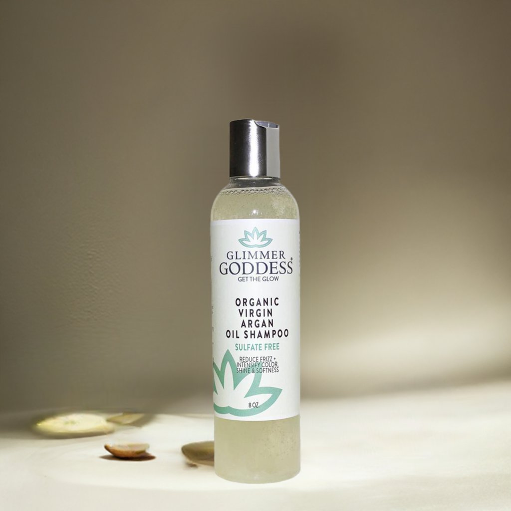 Bottle of organic sulfate-free argan oil shampoo for hair repair and frizz control — view 2