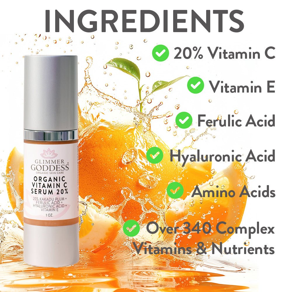 Organic Vitamin C Serum 20 percent glass dropper bottle with plant based brightening treatment — view 2