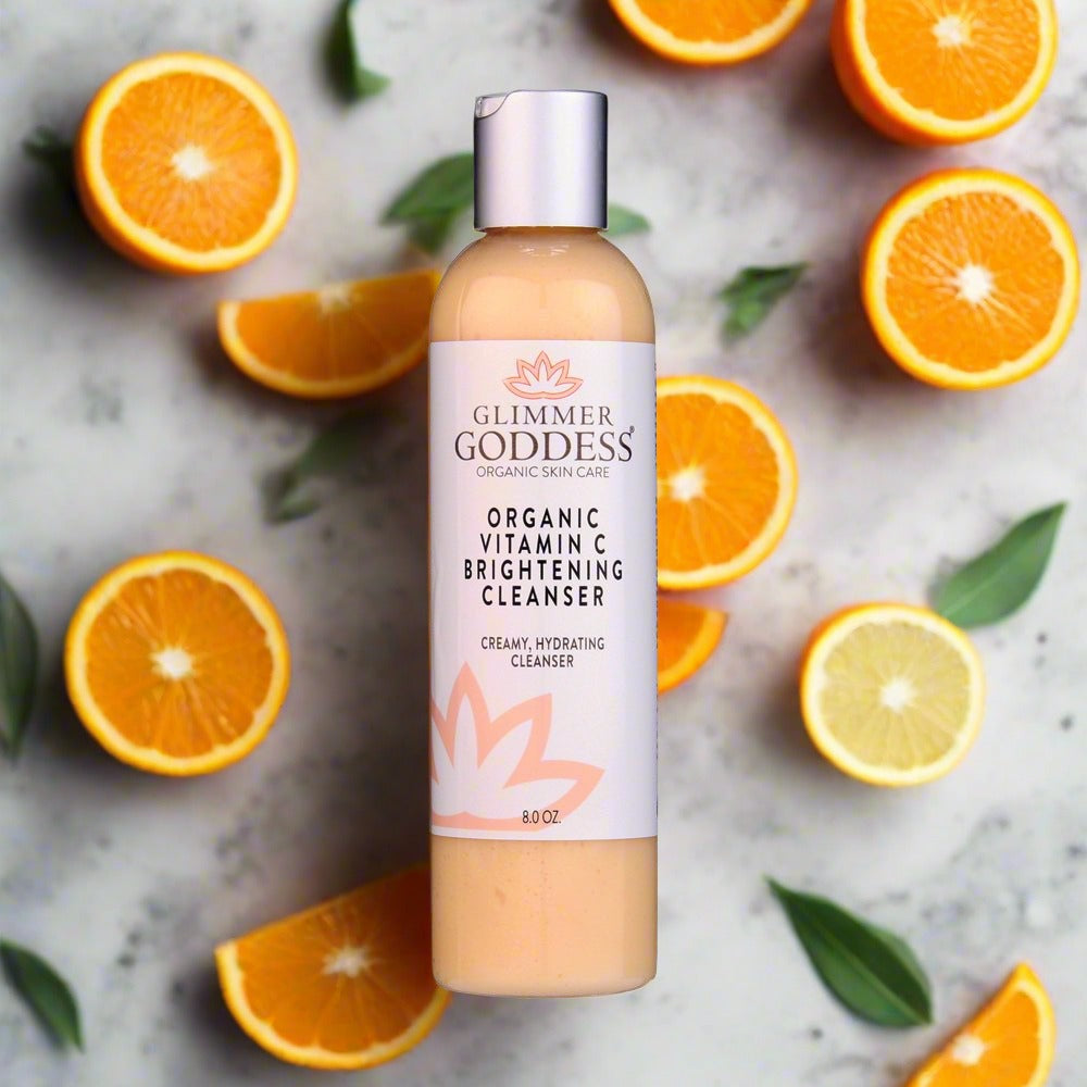 Organic vitamin C brightening cleanser face wash bottle with creamy white formula and botanical ingredients — view 2