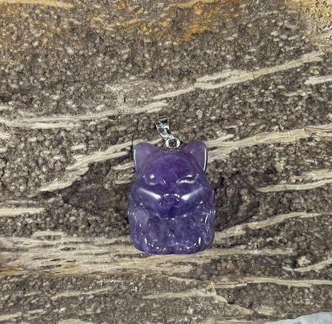 Nine tail fox shaped natural gemstone healing crystal pendant for spiritual wellness and balance. — view 2