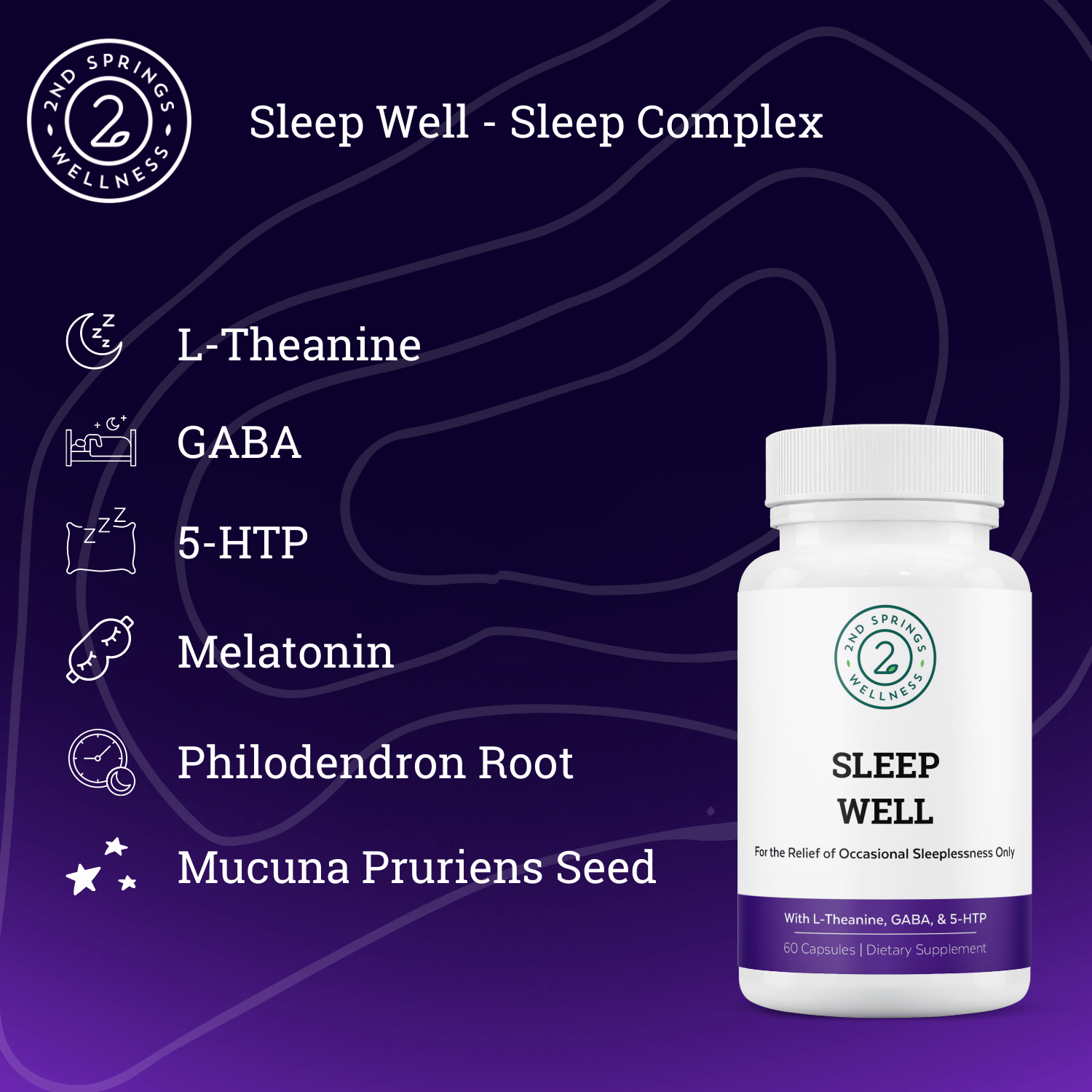 Sleep Well Support Formula supplement bottle for natural stress relief and deep restorative nighttime rest — view 3