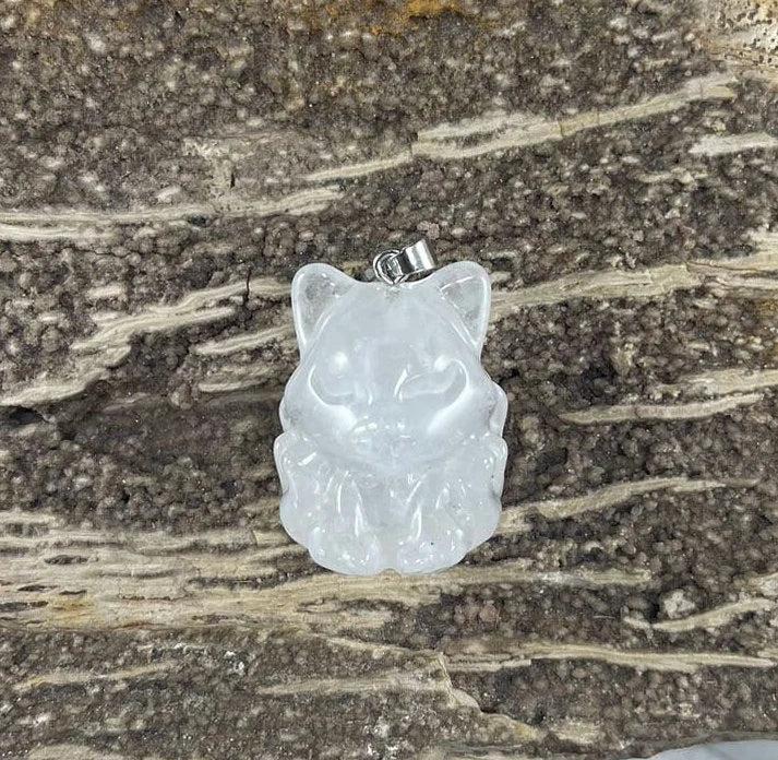 Nine tail fox shaped natural gemstone healing crystal pendant for spiritual wellness and balance. — view 4